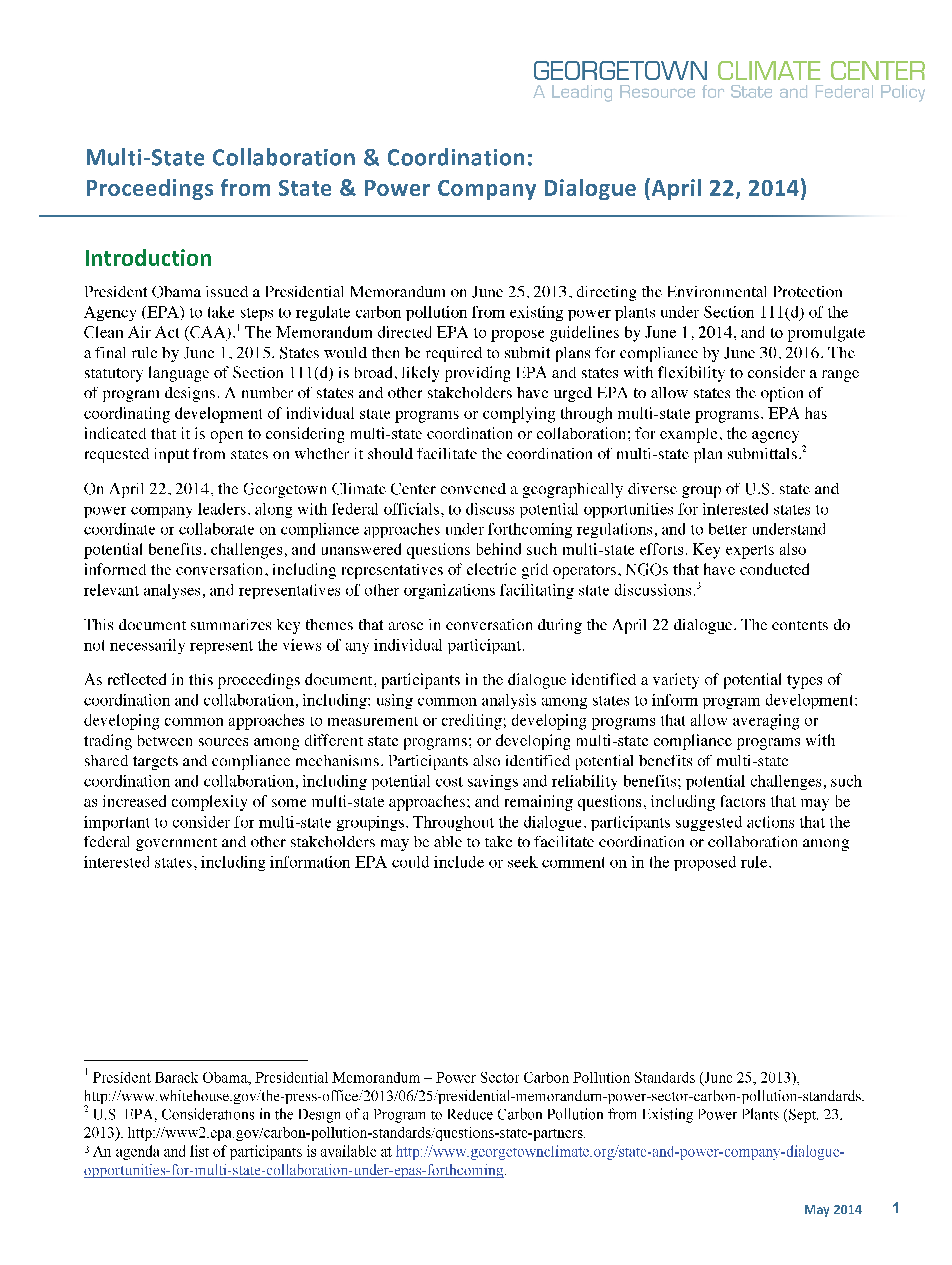 Multi-State Collaboration & Coordination: Proceedings from State & Power Company Dialogue (April 22, 2014)